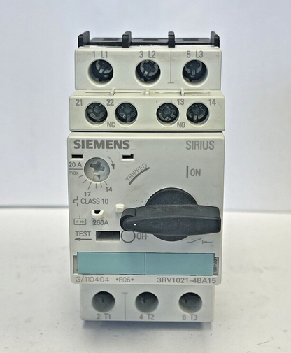 SIEMENS - 3RV1021-4BA15 - 3RV1901-1E-CIRCUIT BREAKER W/ SWITCH TRANSVERSE 14-20A