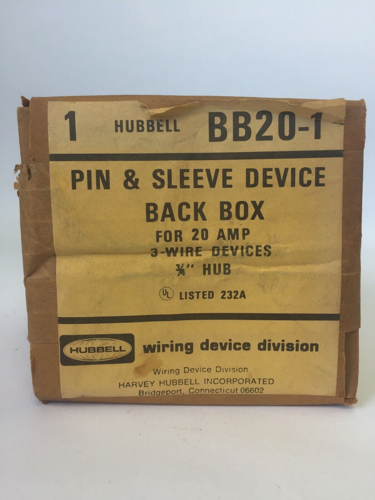 HUBBELL BB20-1 PIN & SLEEVE DEVICE BACK BOX FOR 20A 3WIRE DEVICES 3/4" HUB