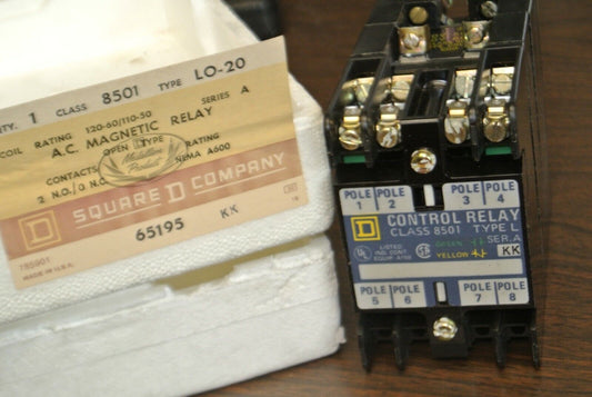SQUARE D 8501 LO-20 / AC MAGNETIC RELAY / 110-120V/ 2 N.O. / 0 N.C. NEW SURPLUS