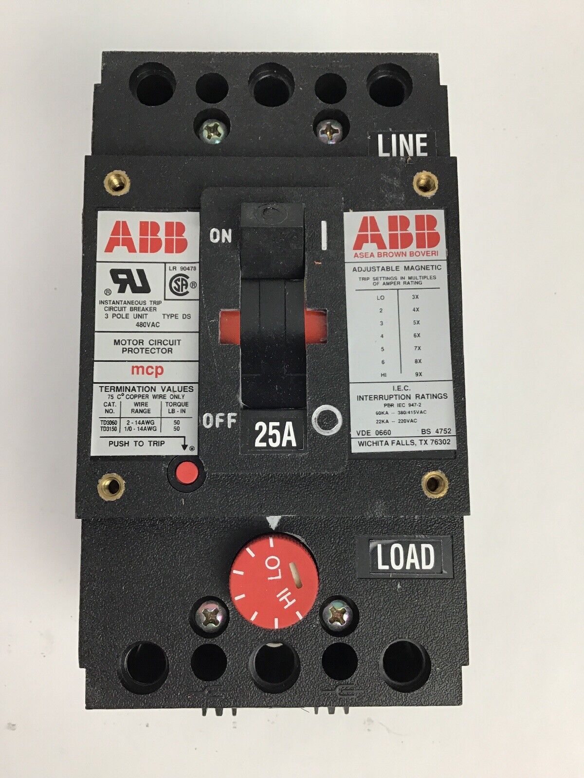 ABB DSM43025L MCP CIRCUIT BREAKER 3P 25A 480V D 6 LUGS