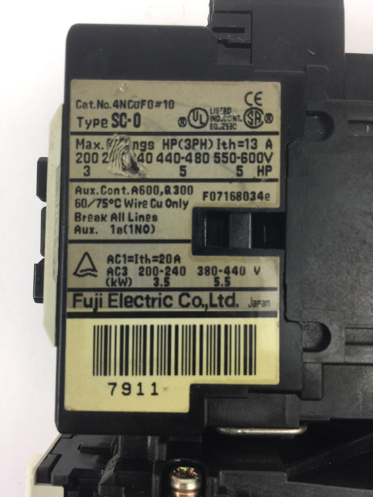FUJI ELECTRIC 4NC0F0#10 TYPE SC-0 CONTACTOR 4NK0AJ TYPE TK-0N OVERLOAD RELAY