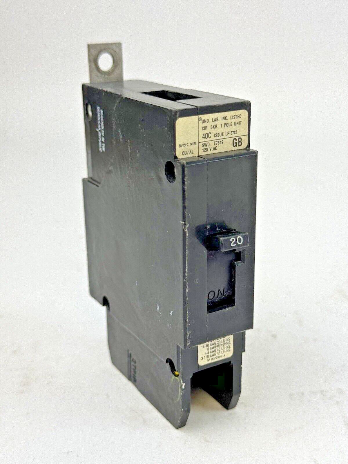 WESTINGHOUSE - GB1020 - BOLT-ON CIRCUIT BREAKER - 1 POLE/120VAC/20A - NEW