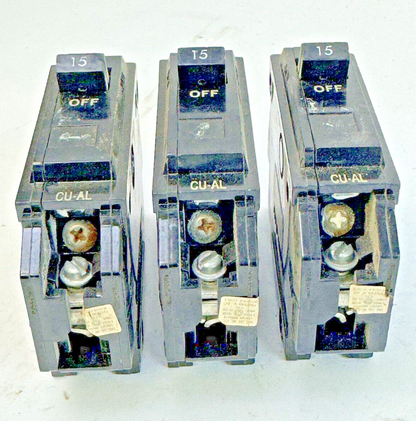 GE *LOT OF 3* - TQL1115 - CIRCUIT BREAKERS - 1 POLE, 15 A, 240 VAC, TYPE TQL-AC
