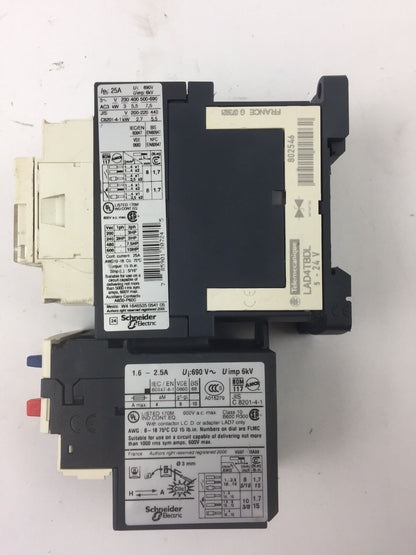 TELEMECANIQUE LC1D12BD CONTACT 25A LAD4TBDL 24V LRD07 OVERLOAD RELAY 1.6-2.5A