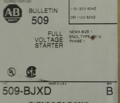 ALLEN-BRADLEY 509-BJXD FULL VOLTAGE STARTER / 110-120V / 509-B0XD / NEW SURPLUS