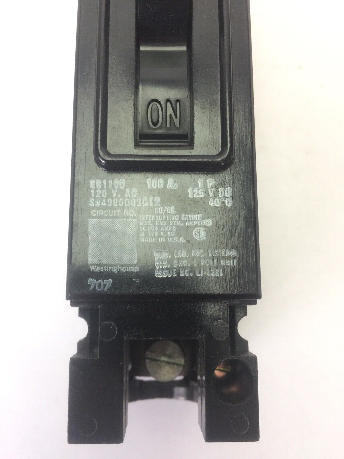 WESTINGHOUSE EB1100 CIRCUIT BREAKER 50AMP 1POLE 120/240VAC 125VDC 4990D03G12
