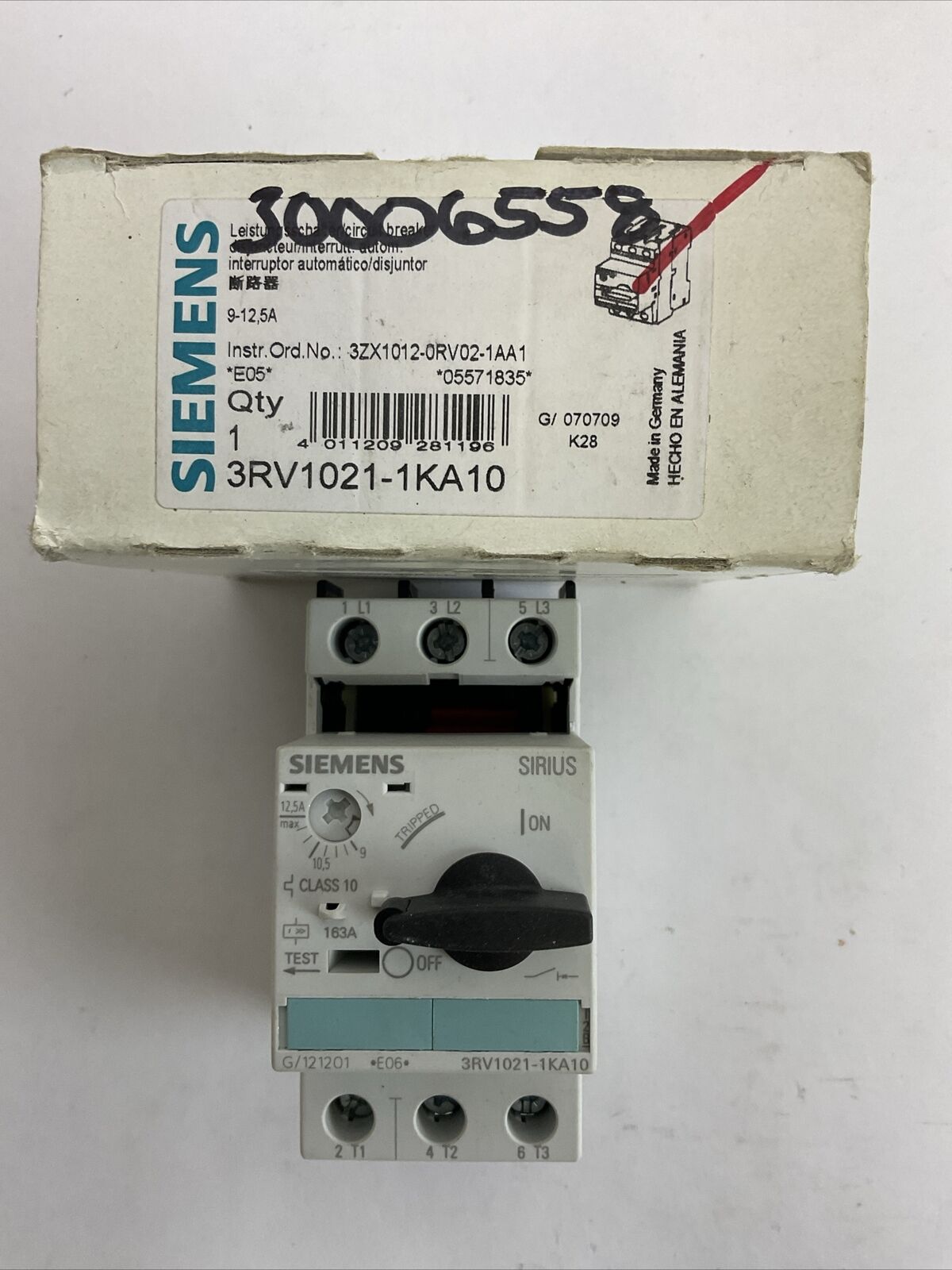 SIEMENS 3RV2021-1KA10 9-12,5A CIRCUIT BREAKER