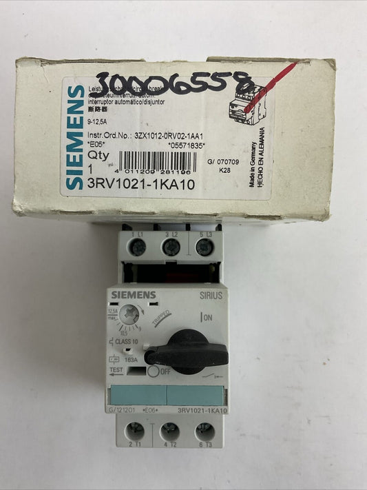 SIEMENS 3RV2021-1KA10 9-12,5A CIRCUIT BREAKER
