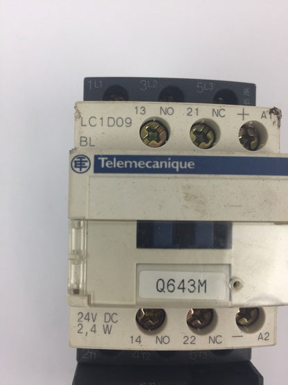 TELEMECANIQUE LC1D09BL CONTACTOR LRD07 OVERLOAD RELAY 1.6-2.5A LAD4TBDL 24V