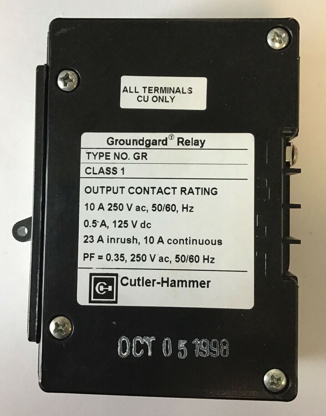 CUTLER HAMMER 5264C09H01 GROUNDGARD RELAY 4-12AMP ADJ. CLASS 1 250VAC/125VDC