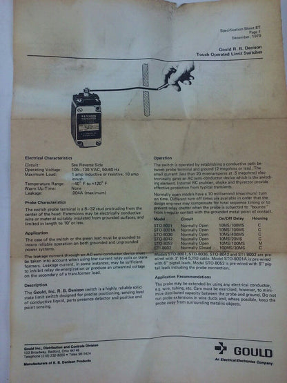 R.B.DENISON STI-8002 SERIES E-F, SOLID STATE LIMIT SWITCH, 105-130VAC, 1/10A,