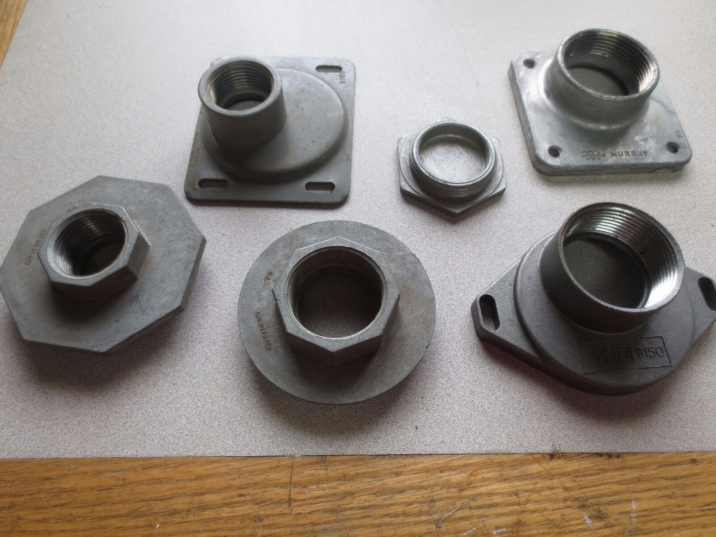 VARIOUS FLANGES / HUBS - 5 FEMALE THREAD, 1 MALE - NEW SURPLUS - LOT of 6