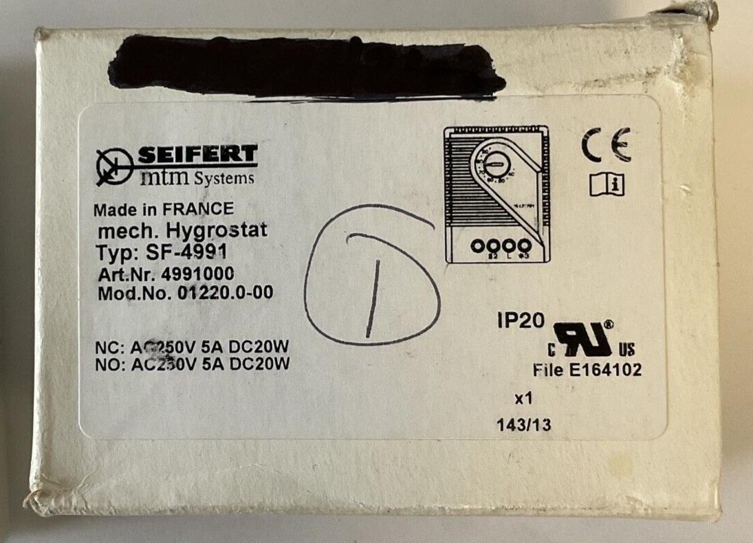 SEIFERT 01220.0-00 MECHANICAL HYGROSTAT HUMIDITY CONTROL 250VAC 5A DC20W