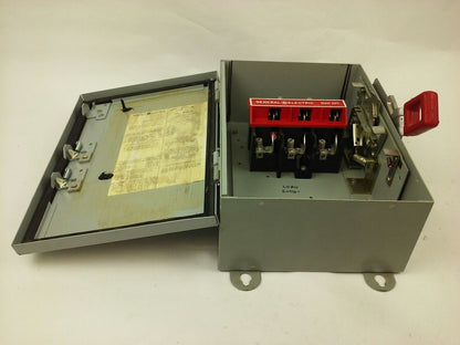 GE THN3361J MODEL 2 SAFETY SWITCH 30A 3P 600VAC/250VDC 30 MAX H.P.