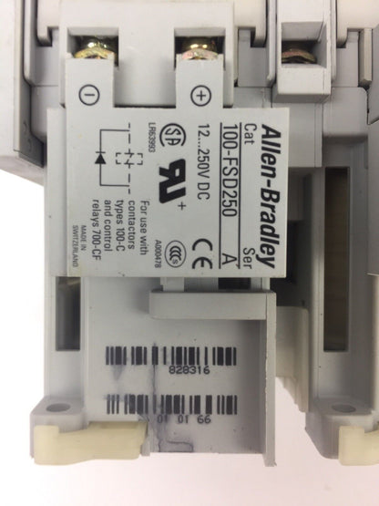 ALLEN BRADLEY 104-C09UDJ22 REVERSING CONTACTOR 2 100-S & 2 100-FSD250 COIL 24VDC