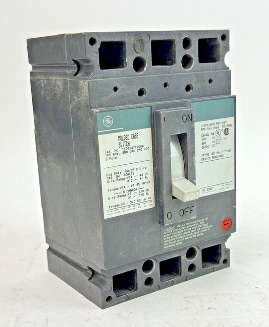 GE - TED134YT100A - MOLDED CASE SWITCH - 3 POLE, 100 A, 480 VAC