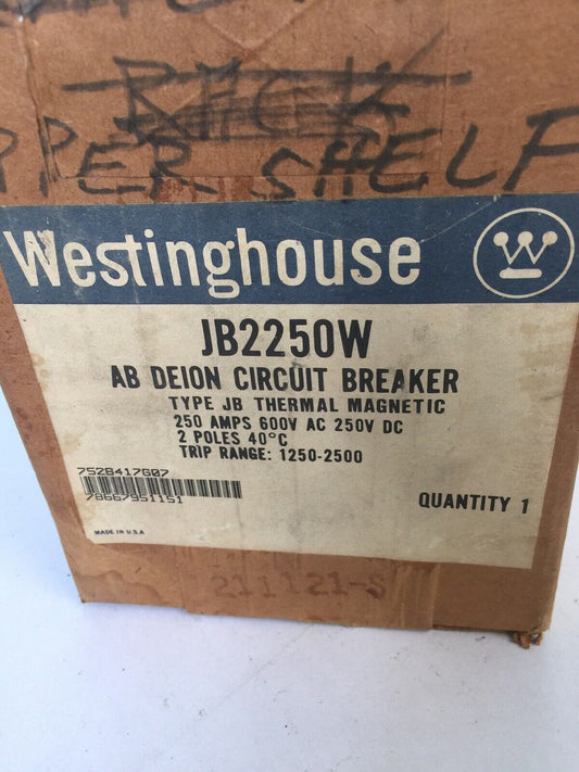 WESTINGHOUSE JB2250W AB DEION CIRCUIT BREAKER 250A 600VAC 250VDC 2 POLE
