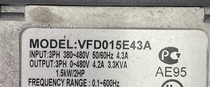 Delta Electronics VFD015E43A AC Motor Drive Inverter 3 Ph 480V POWERFOIL X VFD-E