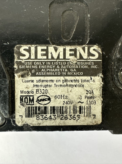 SIEMENS B320 CIRCUIT BREAKER 240VAC 20AMP 3POLE TYPE BL