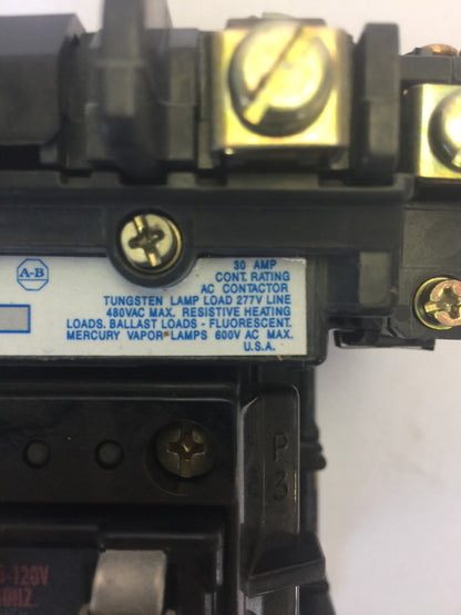 ALLEN BRADLEY 500L-BOJ94 AC LIGHTING CONTACTOR 30AMP 599-P01A CB236 COIL 115-120