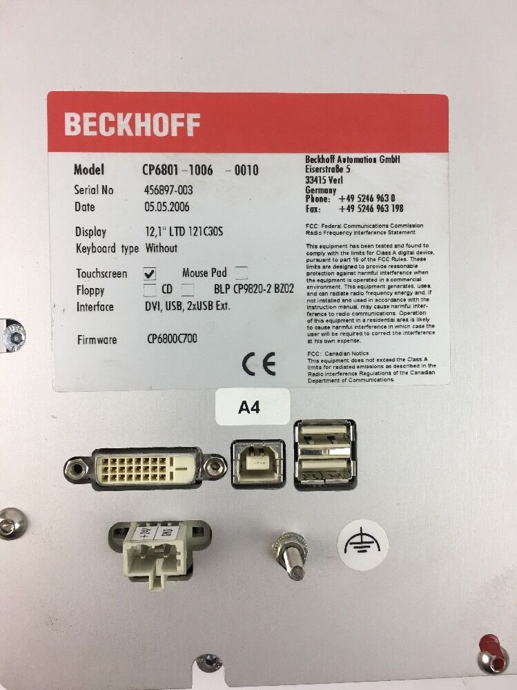 BECKHOFF CP6801-1006-0010 MODEL CP680110060010 OPERATOR PANEL 12"