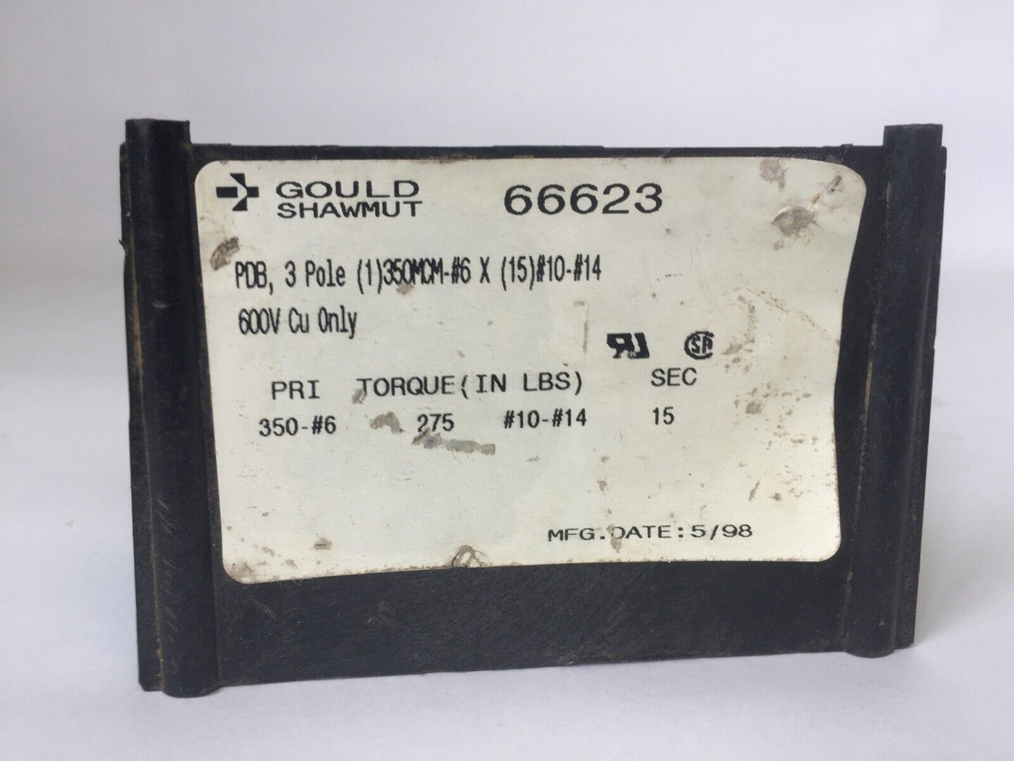 GOULD SHAWMUT 66623 POWER DISTRIBUTION BLOCK 3 POLE 600V CU ONLY