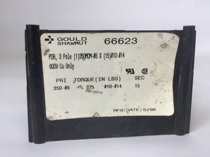 GOULD SHAWMUT 66623 POWER DISTRIBUTION BLOCK 3 POLE 600V CU ONLY