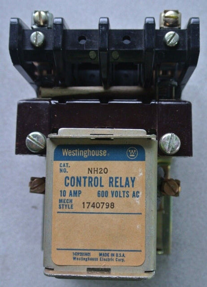 WESTINGHOUSE NH20A CONTROL RELAY - 600V, 10A - 120V COIL - NEW SURPLUS - NH20