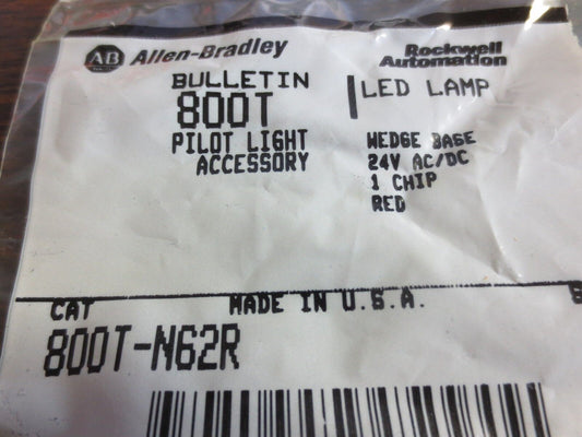 ALLEN-BRADLEY 800T-N62R - LED LAMP - WEDGE BASE, 24V AC/DC, RED - NEW SURPLUS