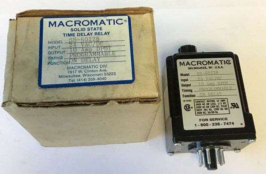 MACROMATIC TIME DELAY RELAY SS-60228 24VAC/DC 10A DPDT PROGRAMMABLE