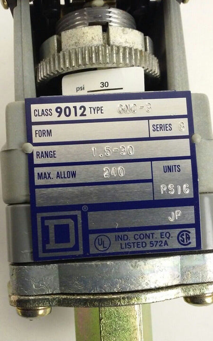 NEW SQUARE D 9012-GNO-3 PRESSURE SWITCH - Ser. B, Class 9012, Type GNO-3