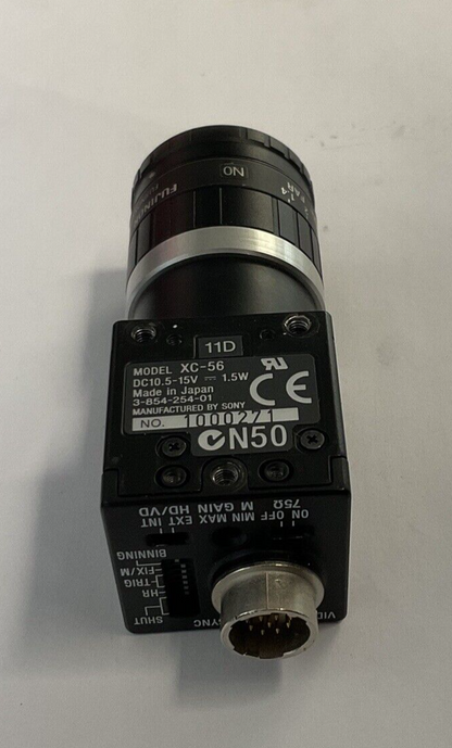 SONY XC-56 INDUSTRIAL CAMERA 15VDC W/FUJITRON HF12.5HA-1B LENS