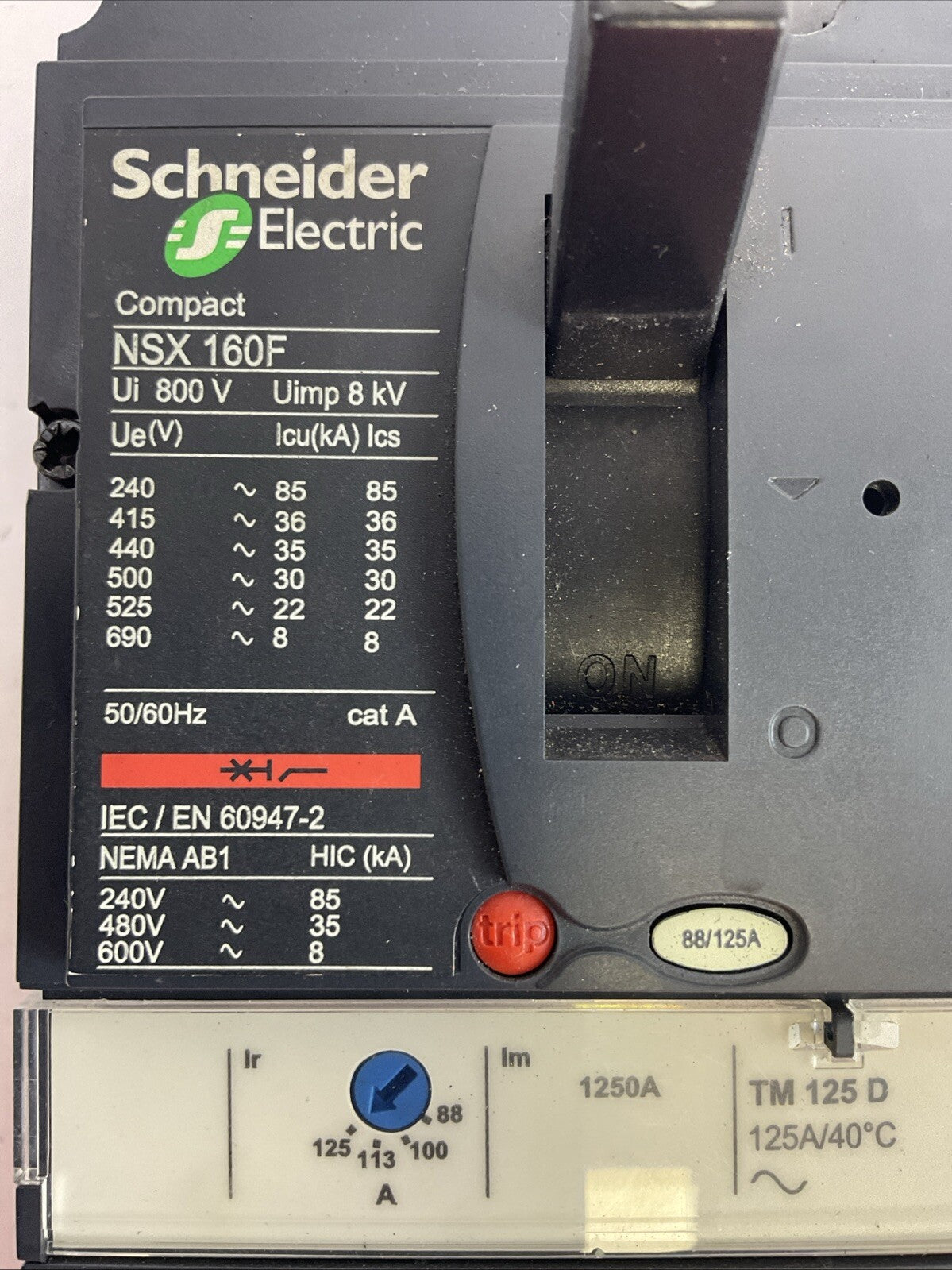 SCHNEIDER NSX 100-160-250 F/N/H/NA CIRCUIT BREAKER NSX 160F 600VAC 88/125A