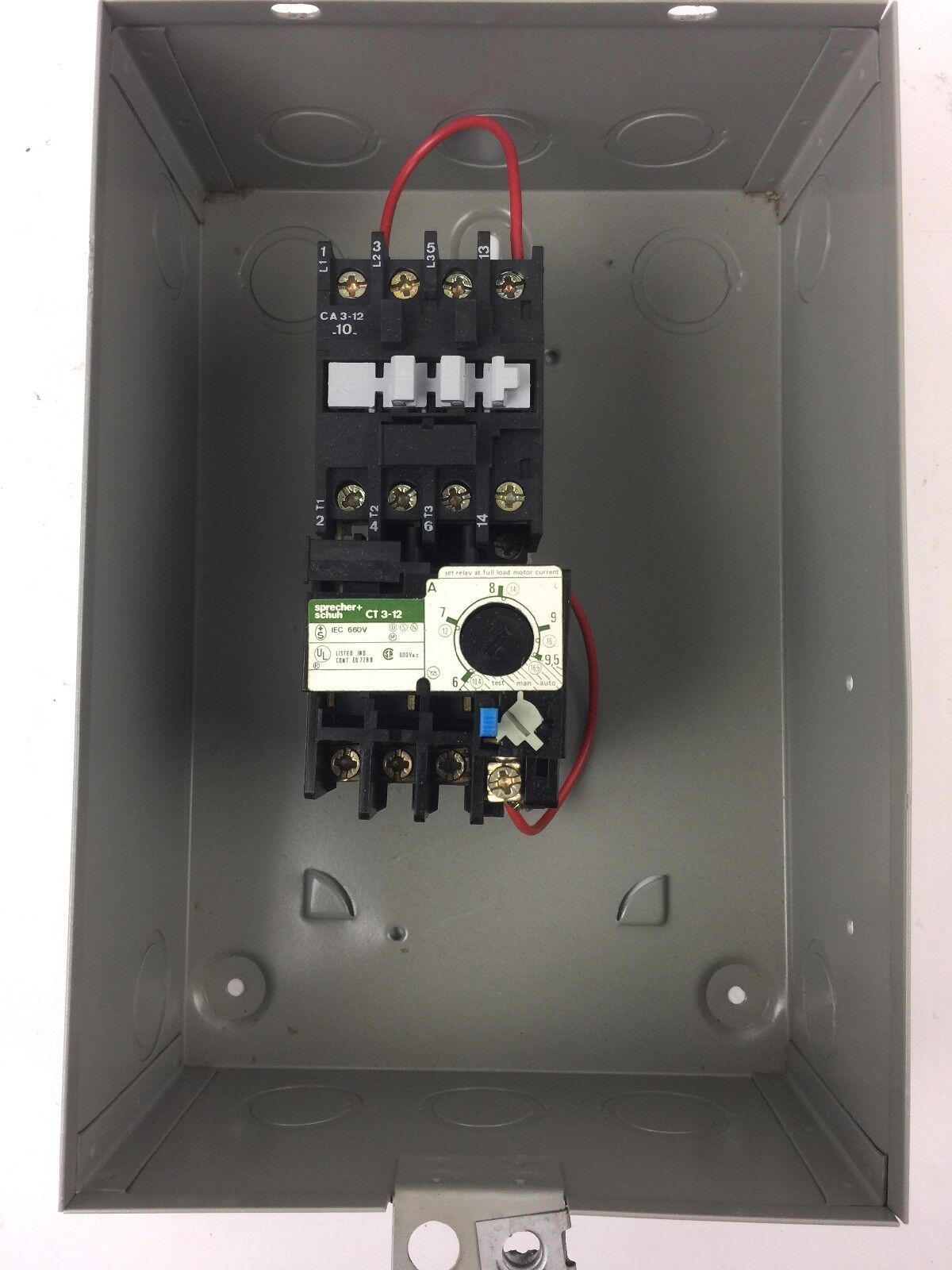 SPRECHER + SCHUH CA3-12 CONTACTOR CT3-12 OVERLOAD RELAY WITH ENCLOSURE RESET