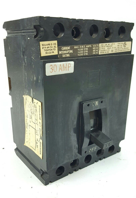 Square D FAL36030 30 Amp 3 Pole Circuit Breaker 600 VAC 250 VDC FAL FAL36