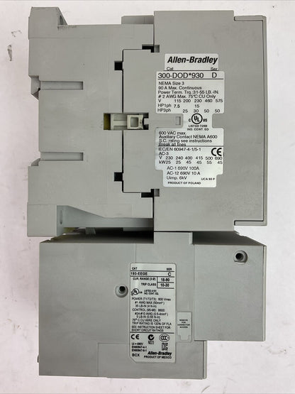 ALLEN BRADLEY STARTER (300-DOD*930 CONTACTOR COIL 24VDC 193EEGE OVERLOAD RELAY)