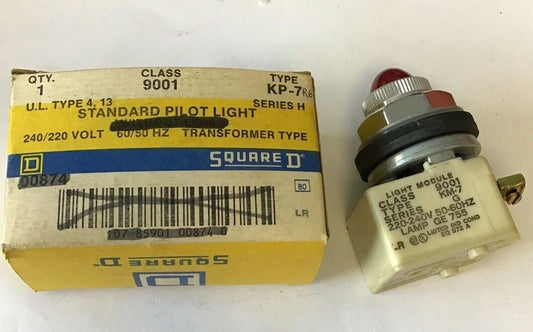 SQUARE D 9001 KP-7R6 STANDARD PILOT LIGHT RED LENS SER.H 240VAC 60HZ