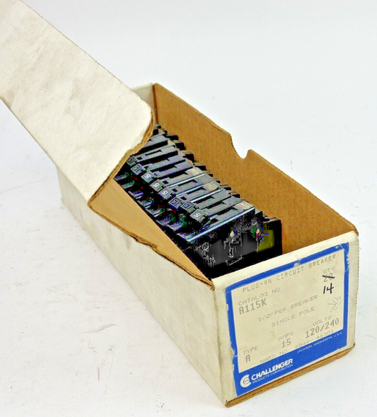 CHALLENGER *BOX OF 14* - A115K - CIRCUIT BREAKERS - 1 POLE/15 A/240 VAC