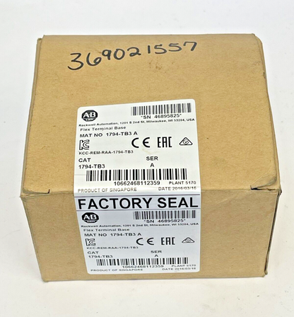 ALLEN BRADLEY - 1794-TB3 SER A - FLEX TERMINAL BASE - 16 I/O,10 COM,10 A,132 VAC