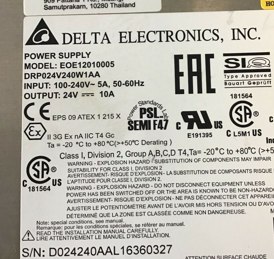 DELTA ELECTRONICS EOE12010005 POWER SUPPLY 100-240VAC 10A