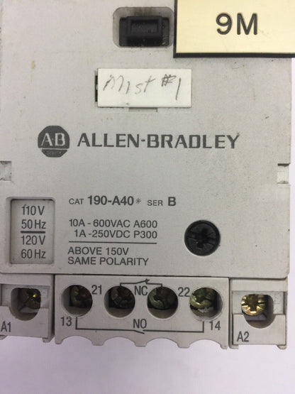 ALLEN BRADLEY MOTOR STARTER 190-P040 SER A 190-MN SER A 190-A40 SER B COIL 120V
