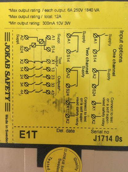JOKAB SAETY E1T EXPANSION RELAY 6A 250V 1840VA