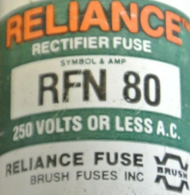 BOX of 5 / RELIANCE RFN80 RECTIFIER FUSES / 250V / 80A / NEW SURPLUS