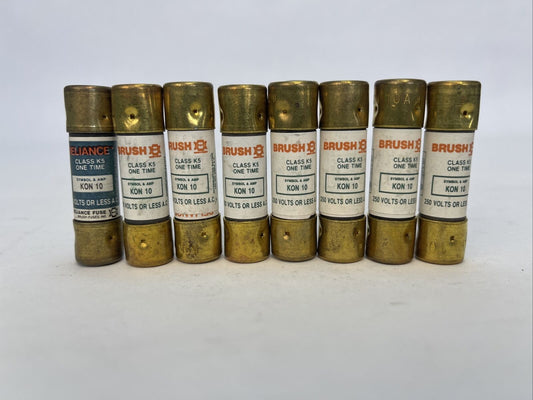 RELIANCE/BRUSH KON10 ONE TIME CLASS K5 FUSE 10AMP 250VAC (LOT OF 8)