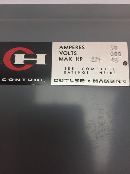 CUTLER HAMMER 4105H411 HEAVY DUTY FUSIBLE SAFETY SWITCH 600VAC 30AMP 4 POLES