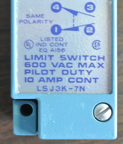 MICROSWITCH LSJ3K-7N - LIMIT SWITCH - 600VAC - PILOT DUTY - 10A CONT NEW SURPLUS