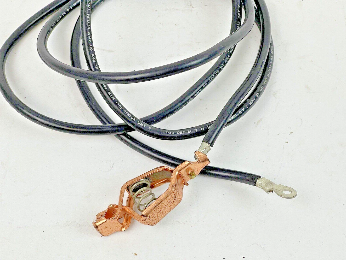 6' L - 8 GAUGE AWG -WELDING GROUND CLAMP LEAD ASSEMBLY-E80256-600V-MUELLER CLIP