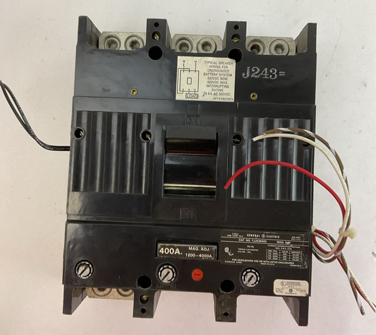 GE TJJ436400 MOD 5 CIRCUIT BREAKER 400AMP 600VAC 3POLE W/ SHUNT TRIP & AUXILIARY