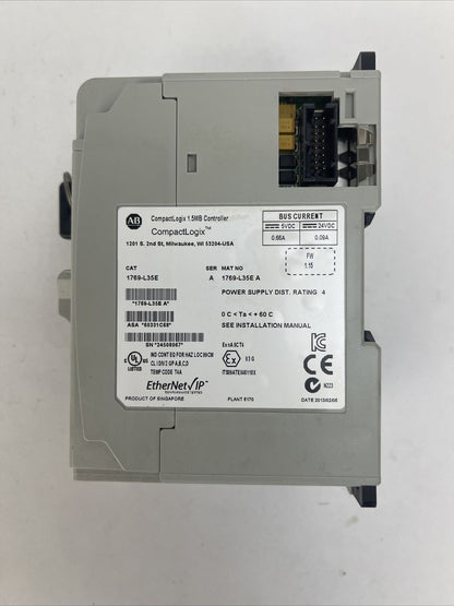 ALLEN BRADLEY 1769-L35E COMPACT LOGIX 1.5MB CONTROLLER SER A FW1.15 24VDC 0.09A