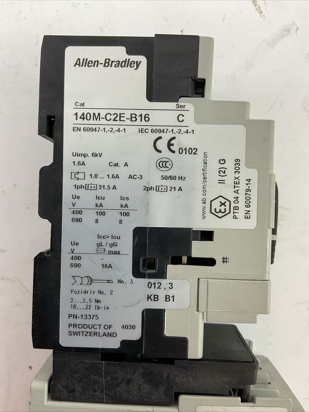 ALLEN BRADLEY ECONOMY STARTER (140M-C2E-B16 1.0-1.6A + 100-C09E*10 COIL 24VDC)